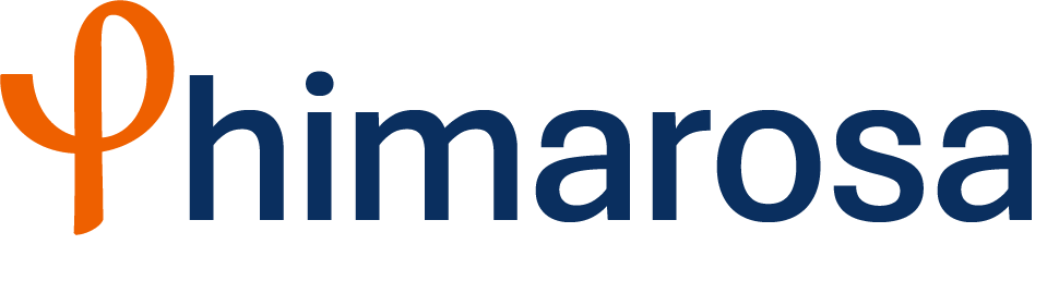 Das Phimarosa-Logo: ein orangefarbener griechischer Buchstabe Phi, gefolgt vom Wort „Himarosa“ in dunkelblauen Kleinbuchstaben.