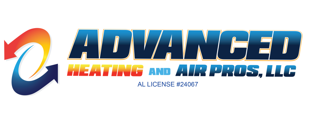 Logo for Advanced Heating and Air Pros, LLC: Blue text "ADVANCED" with orange/red curved arrows.