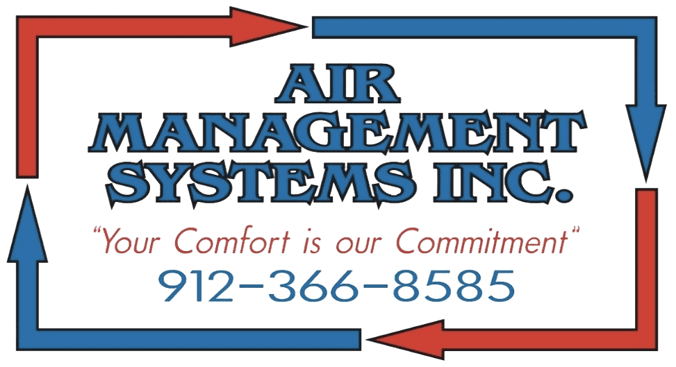 Logo for Air Management Systems Inc. Blue and red arrows form a rectangle around text and phone number.