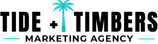 TIDE + TIMBERS black logo text on a white background