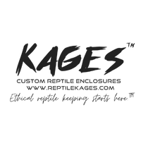 KAGES logo with custom reptile enclosures text and ethical reptile keeping slogan on white background