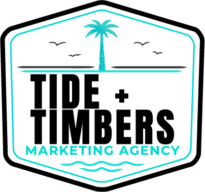 Tide + Timbers Marketing Agency logo in black text inside a bright lime green circle
