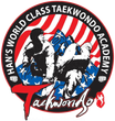 Han’s World Class Taekwondo Academy logo with martial artist silhouettes in red, white, blue, and black