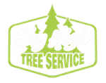 Sky High Tree Service logo with green trees and text on a light green hexagonal background.