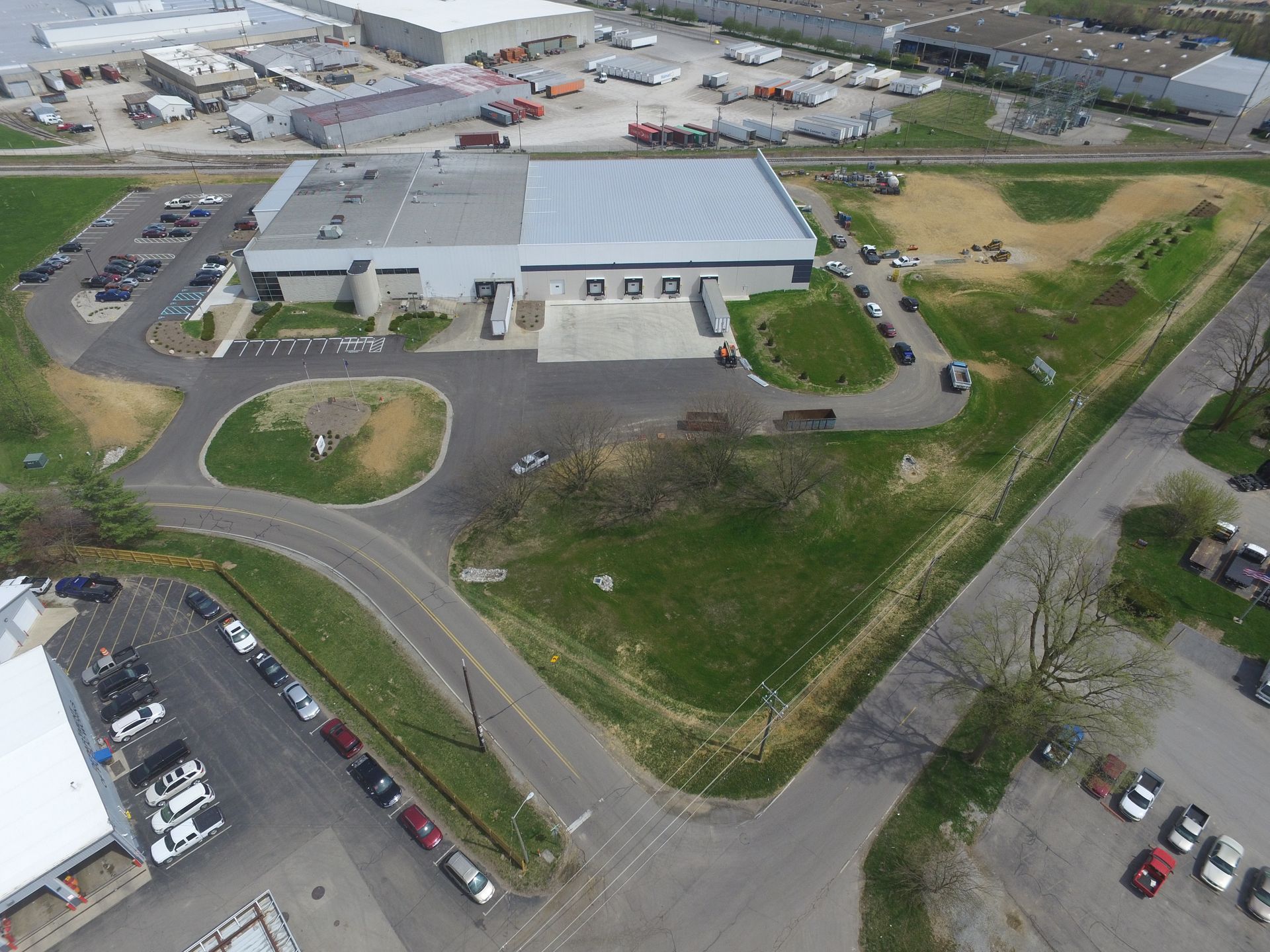 Arial photo of the Tipton Mills expansion in Columbus, Indiana designed and built by Force Construction.