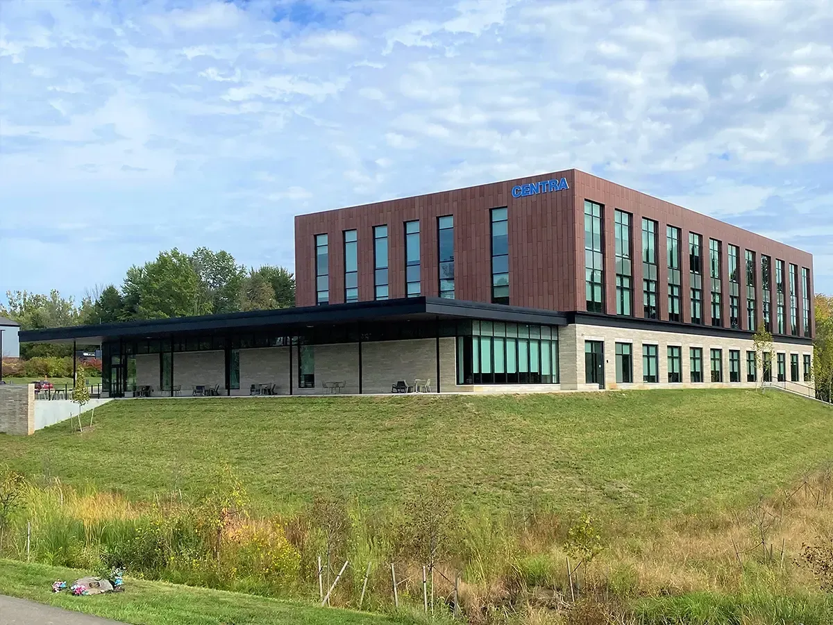 A photo of the Centra Credit Union Headquarters in Columbus, IN