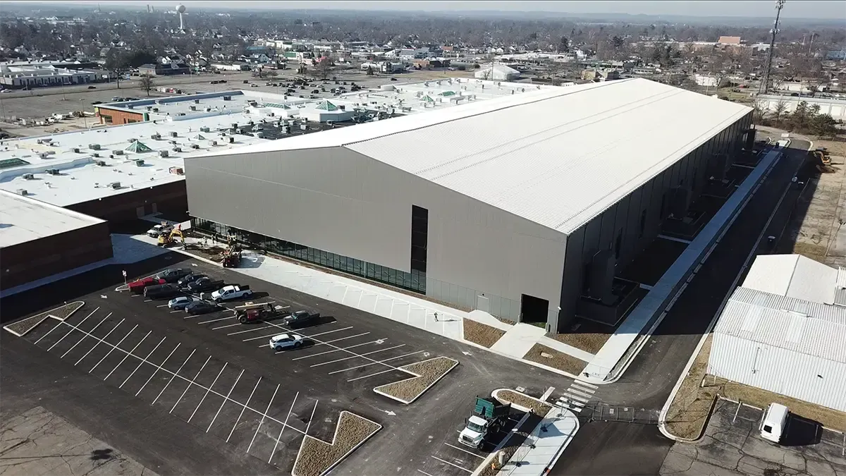 An aerial view of the Circle-K Fieldhouse at Nexus Park in Columbus, IN