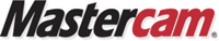 a black and red logo for mastercam on a white background