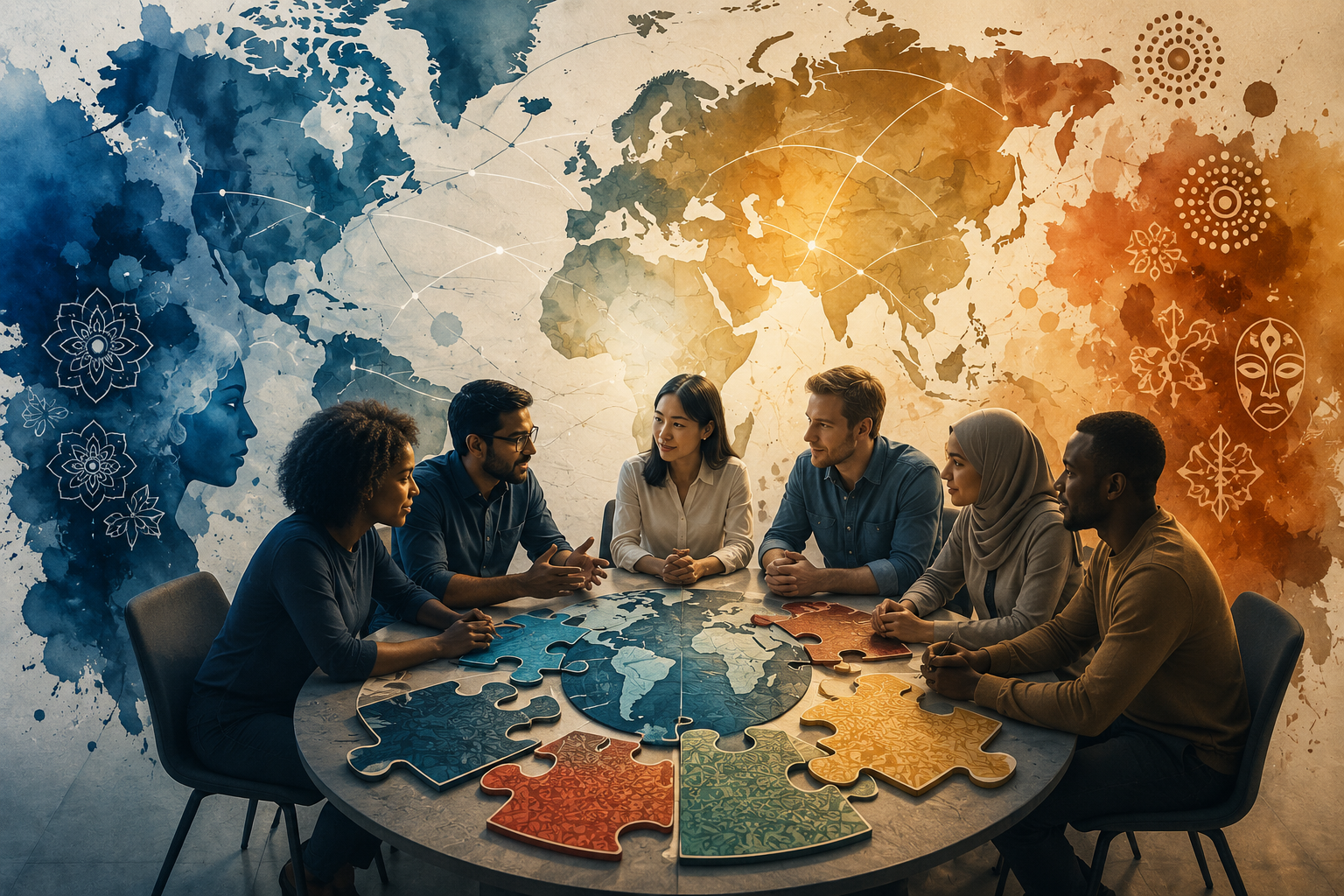 Global teams from various cultures comminicating 
