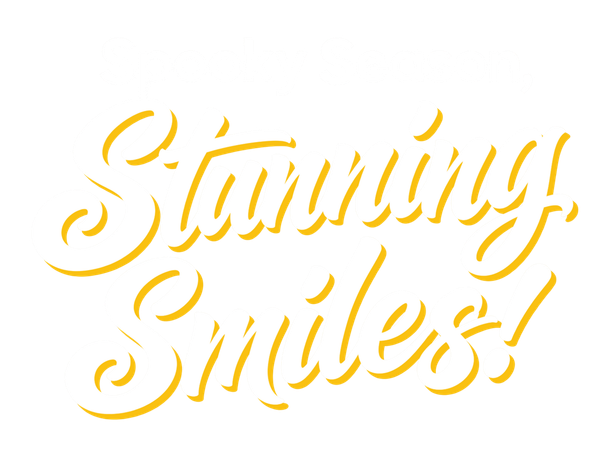 Yellow cursive text reading “Stunning Smiles!”