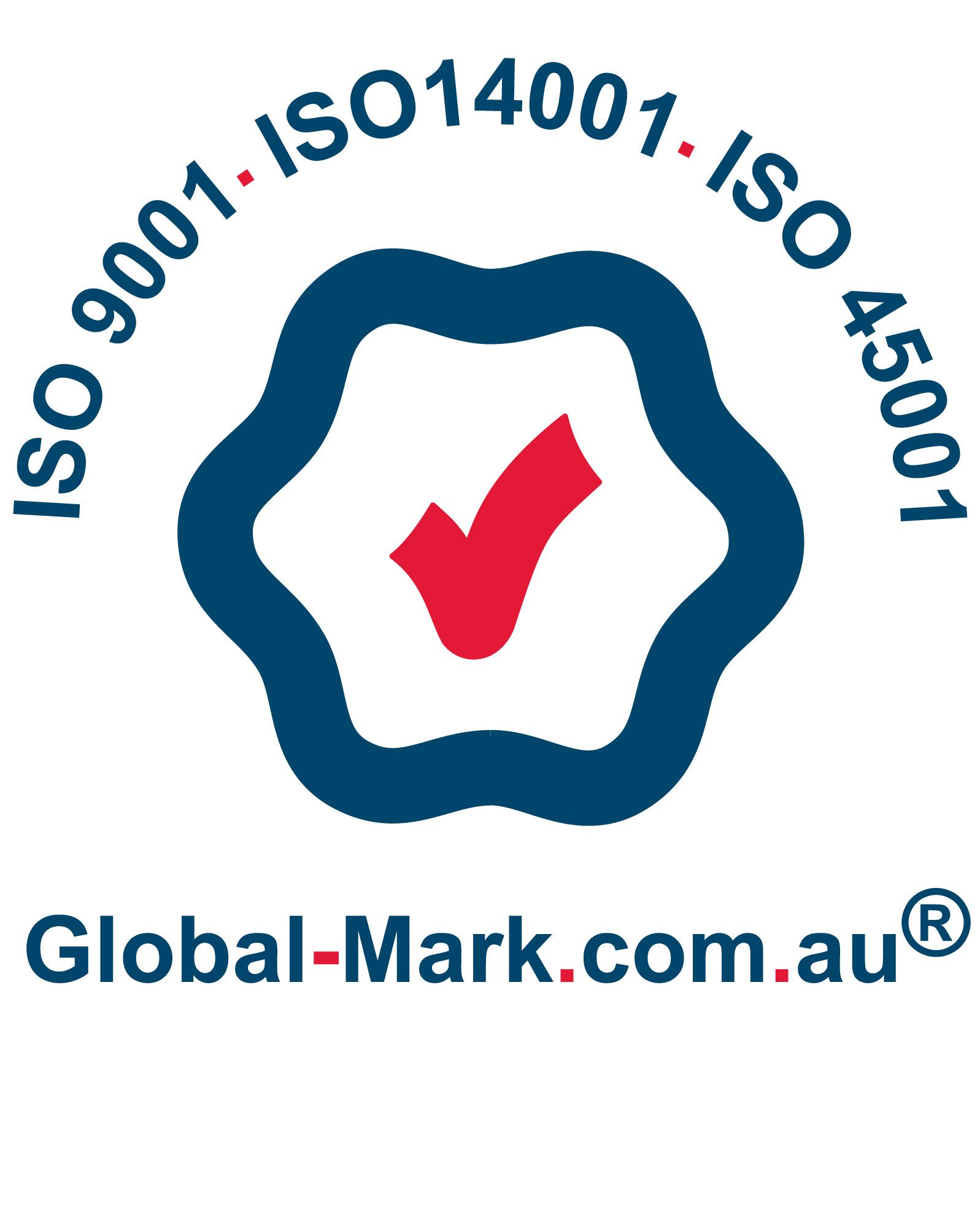 Global-Mark.com.au logo with ISO 9001, 14001, 45001 text and a red checkmark emblem