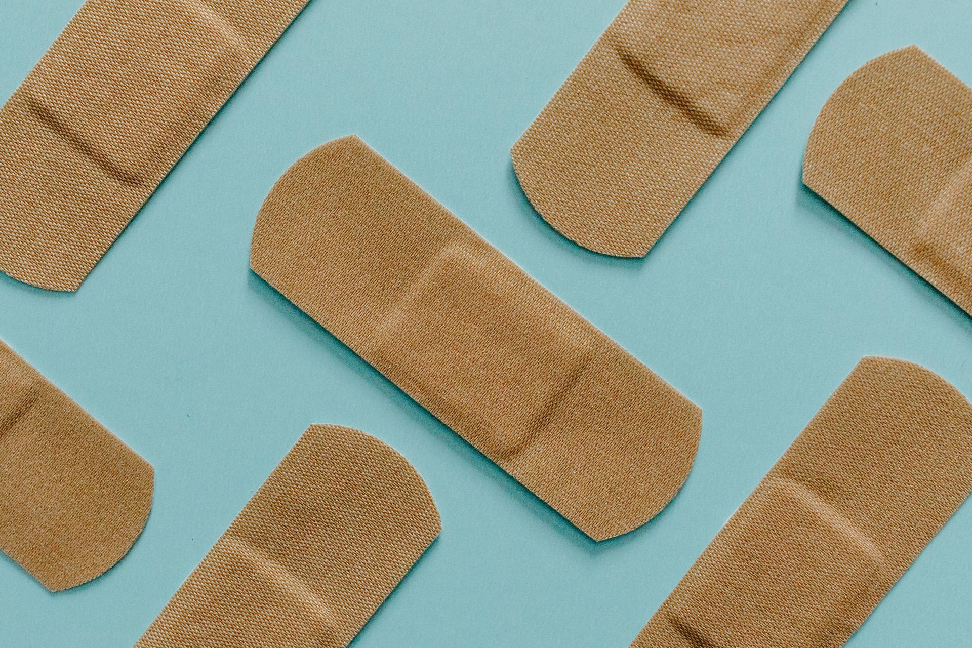 First aid wound care plasters flat lay