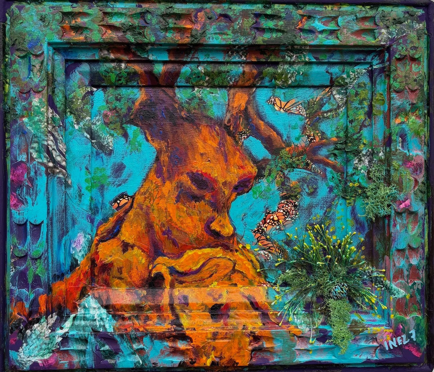 landscape, fine art, orange and blue, 3-d art, inez sieben, tree art, mystical art