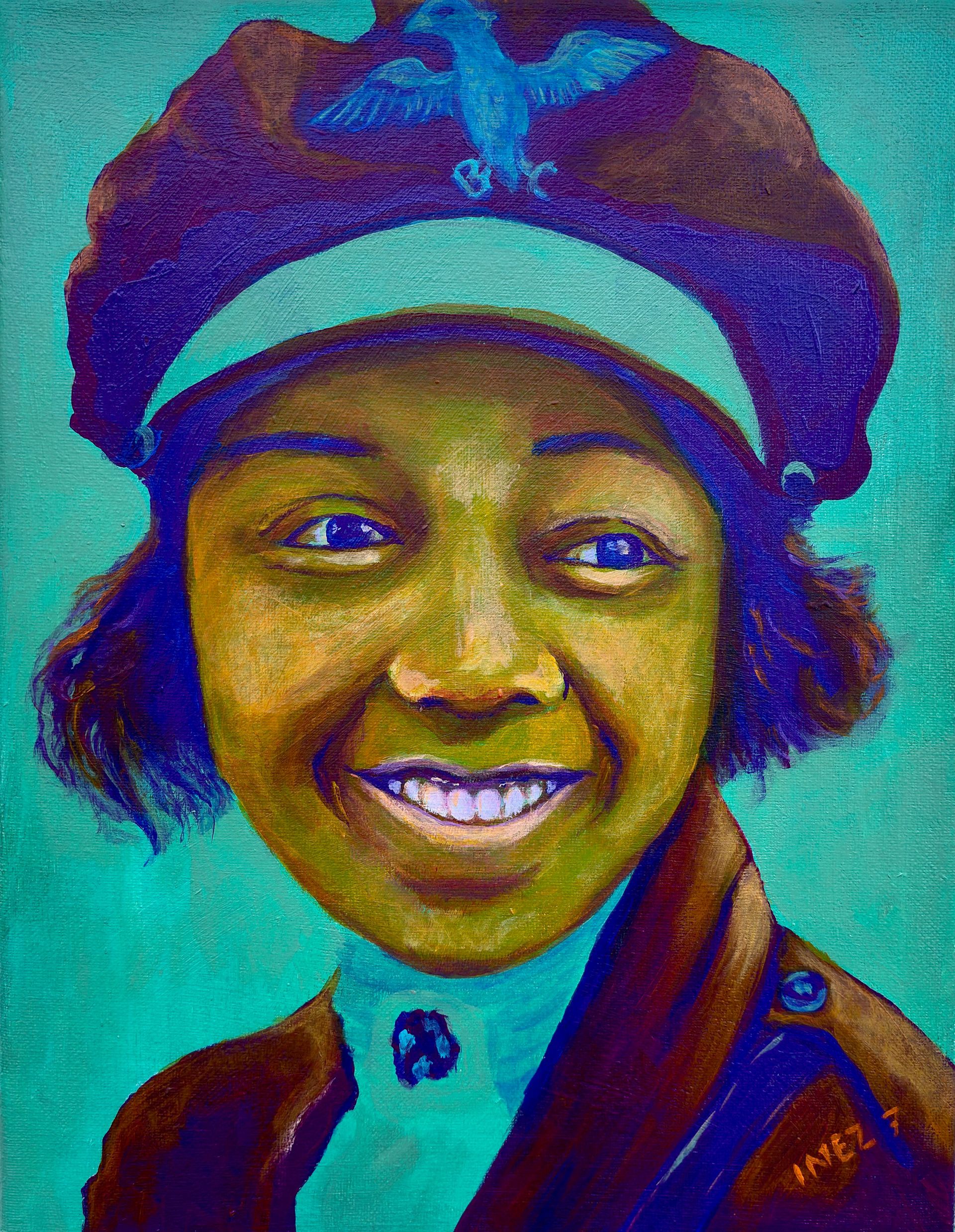 Bessie Coleman, aviator, portrait, heroes, inez sieben, acrylic, fine art, for sale