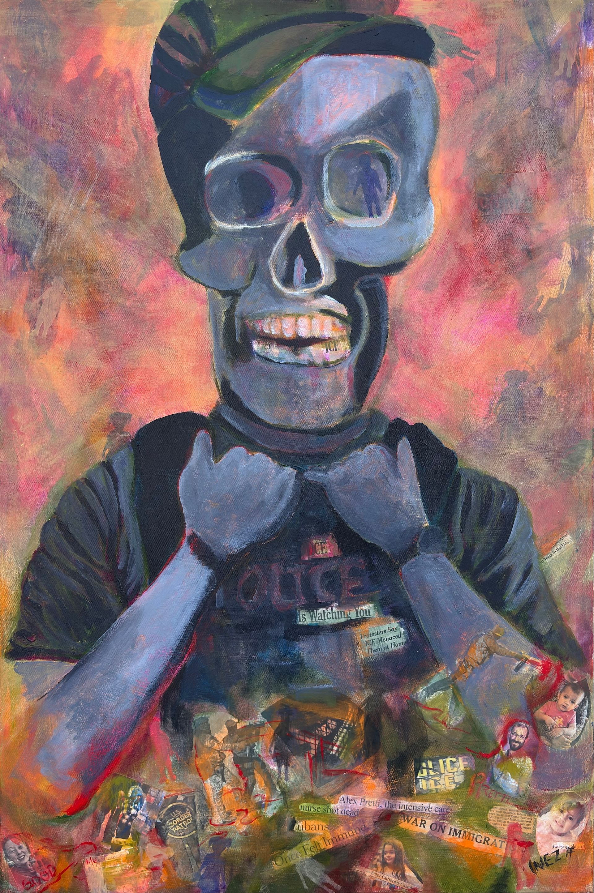 Ice, immigration, immigrants, painting, political commentary, inez sieben, acrylic, collage