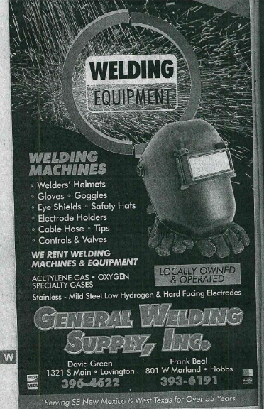 A black and white advertisement for welding equipment