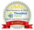 A seal that says best business of 2024 three best rated albertus josef exterior cleaning excellence