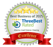 Best Business of 2025 award badge, green and silver, with five gold stars. Contains