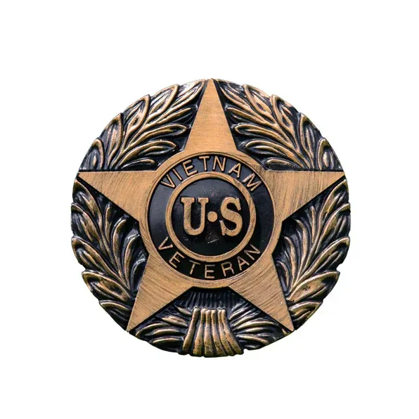 Vietnam U.S. veteran medal with gold star and laurel wreath emblem