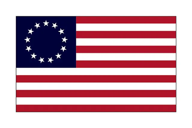 Betsy Ross flag: 13 white stars in a circle on a blue canton with red and white stripes