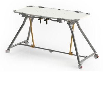 A white table with wheels on a white background.