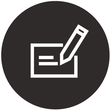 A pencil is writing on a piece of paper in a black circle.
