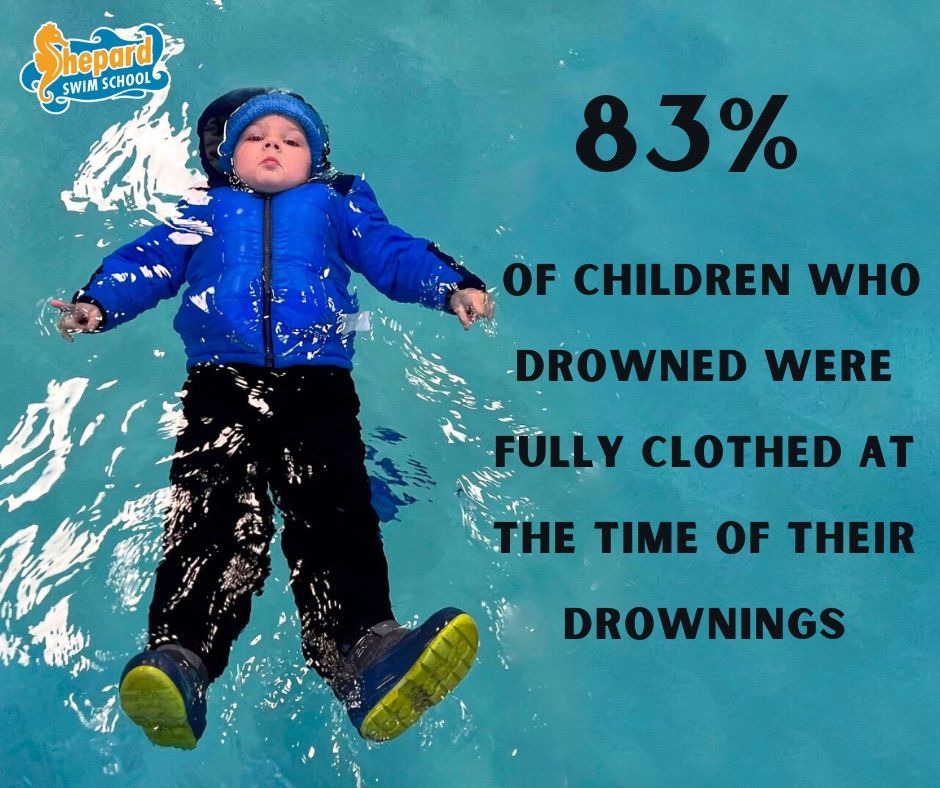 A boy in a blue jacket is floating in the water