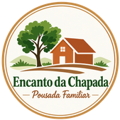 Encanto da Chapada Pousada Familiar logo with tree, house, and circular border