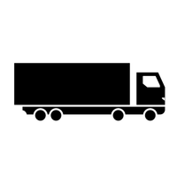 A black and white silhouette of a semi truck on a white background.