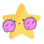 Two pink hedgehogs are sleeping on a yellow star.