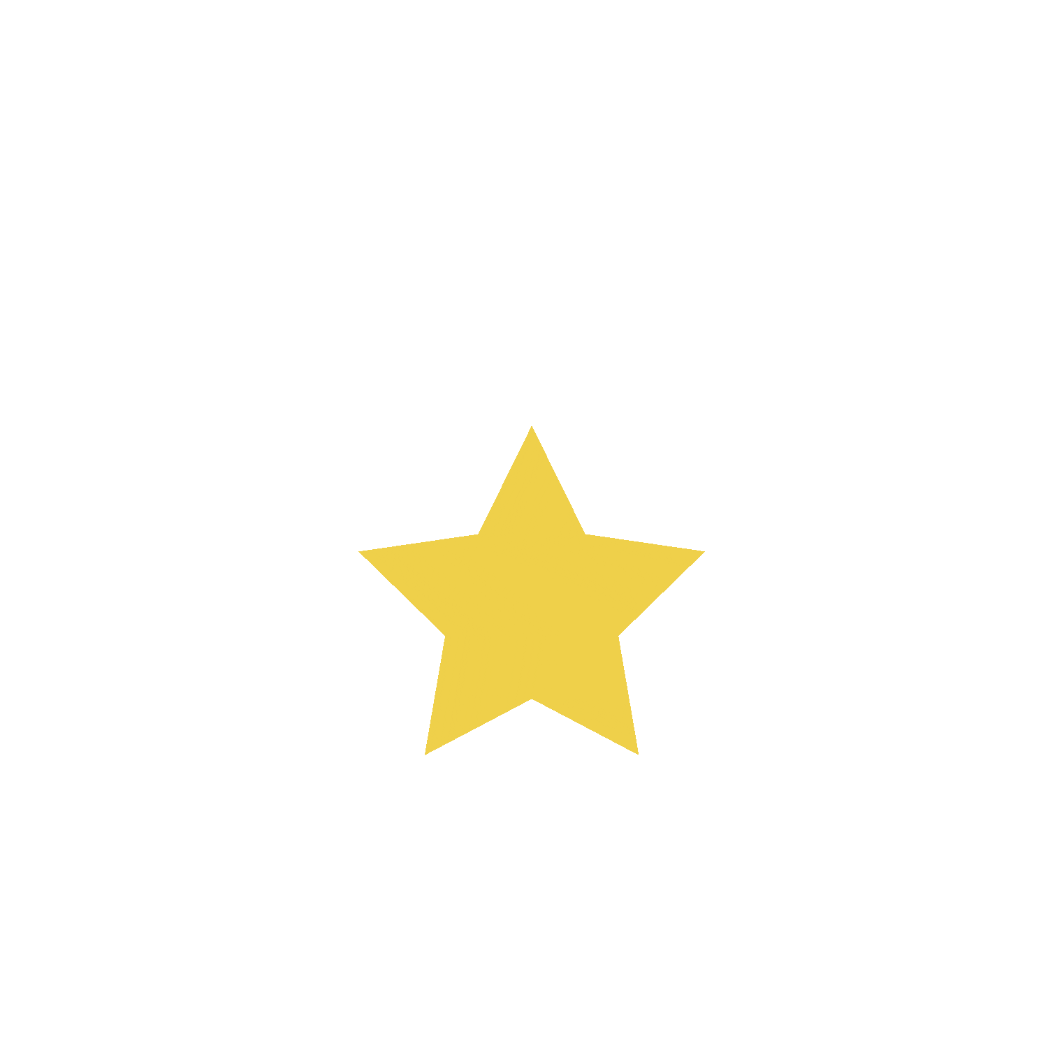 A yellow star is floating in the air on a white background.