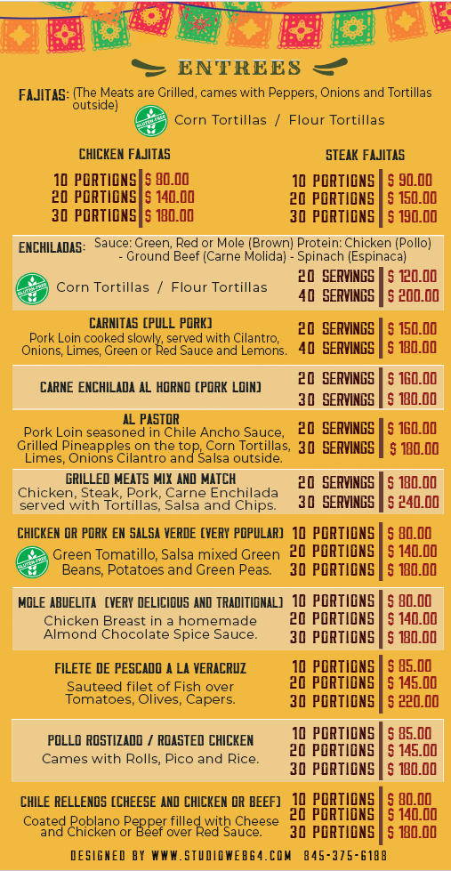 Our Menus Salsa Mexican Restaurant Poughkeepsie, NY