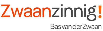 Zwaanzinnig! logo in oranje en grijze tekst op een witte achtergrond, met 