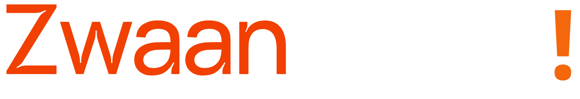 Oranje tekst “Zwaan” met een uitroepteken op een witte achtergrond