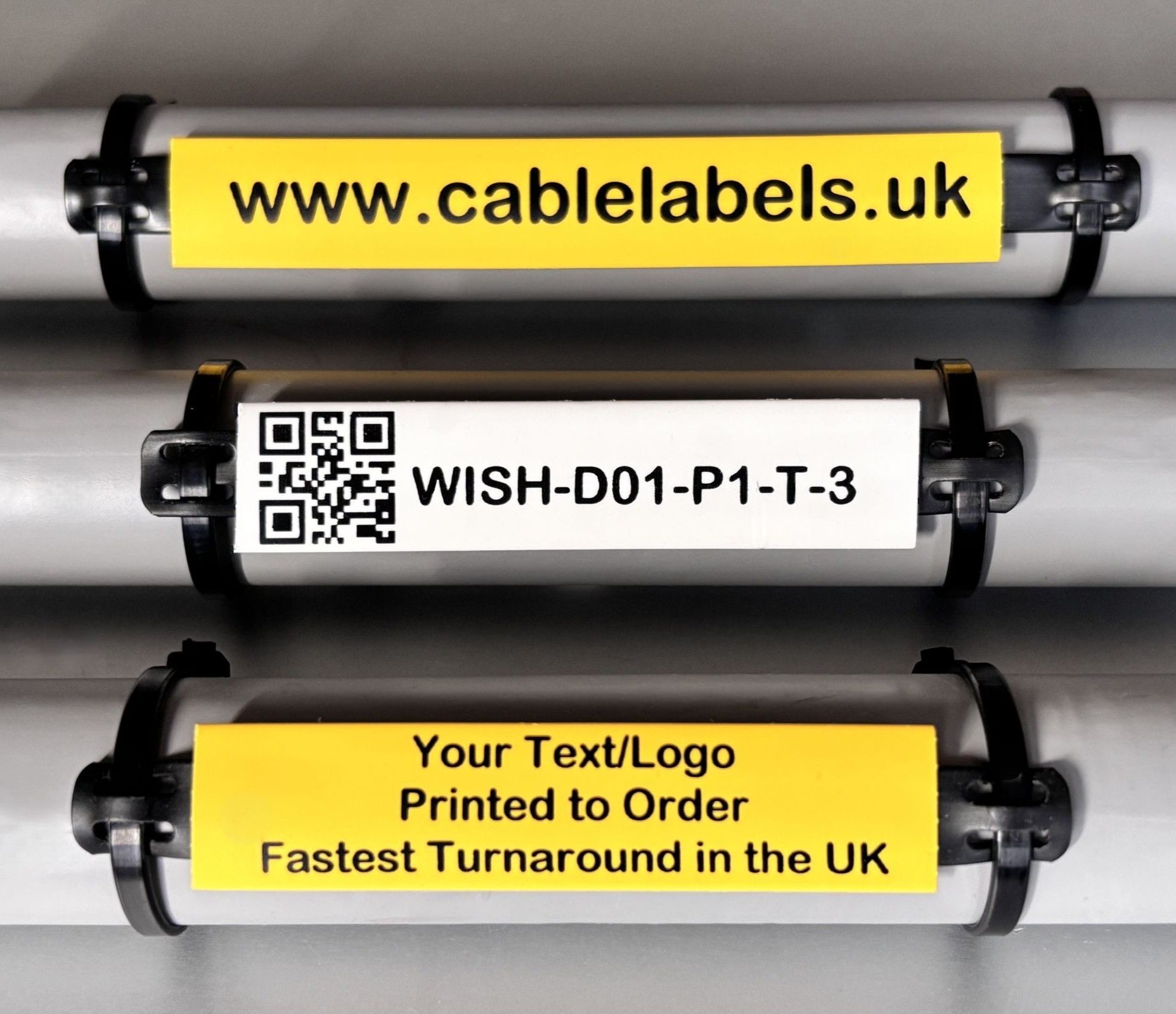 Identimark heat shrink labels printed with three lines