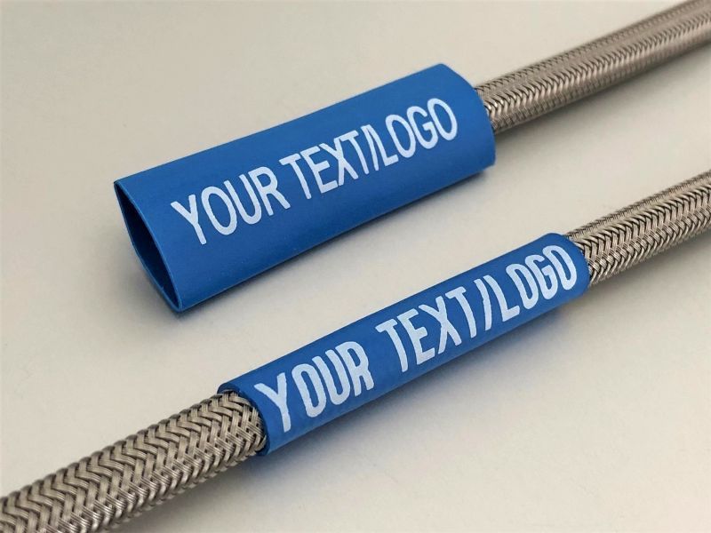 white text or logo printed by Identimark on blue heatshrink