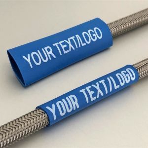 white text or logo printed by Identimark on blue heatshrink