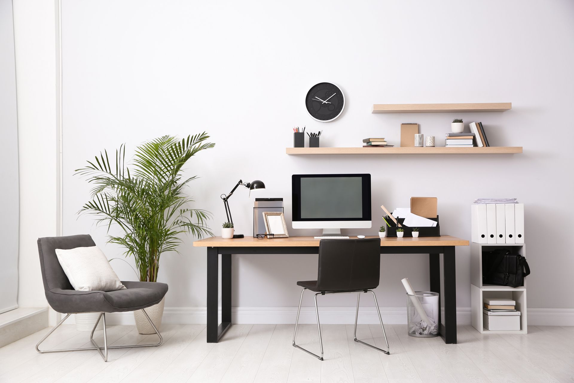 Desk With a Computer on It in the Office