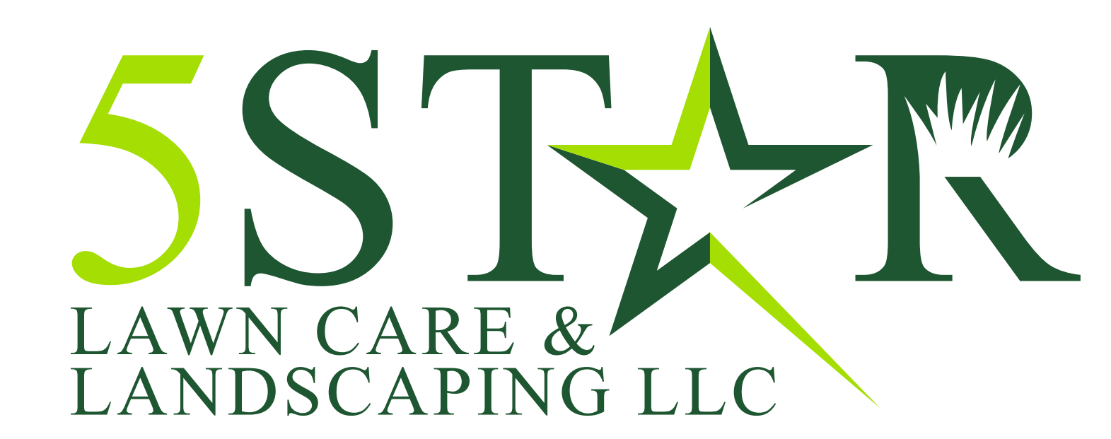 Logo for 5 Star Lawn Care & Landscaping LLC featuring a green star and grass-textured text.