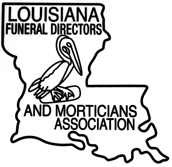 Logo of Louisiana Funeral Directors and Morticians Association with a pelican over state outline