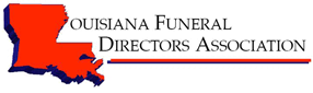 Louisiana Funeral Directors Association logo with red Louisiana outline and black text