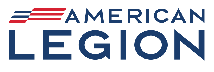 American Legion logo with blue text and red-and-blue striped emblem