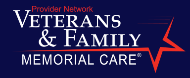Veterans & Family Memorial Care logo on dark blue with red star outline and white text