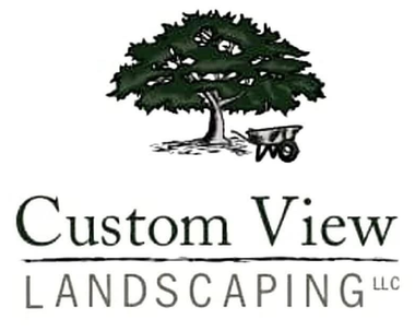 Custom View Landscaping LLC logo with a tree and wheelbarrow