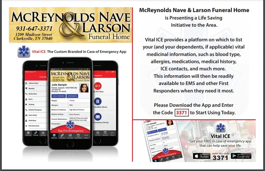 McReynolds Nave & Larson Funeral Home Vital Ice Information