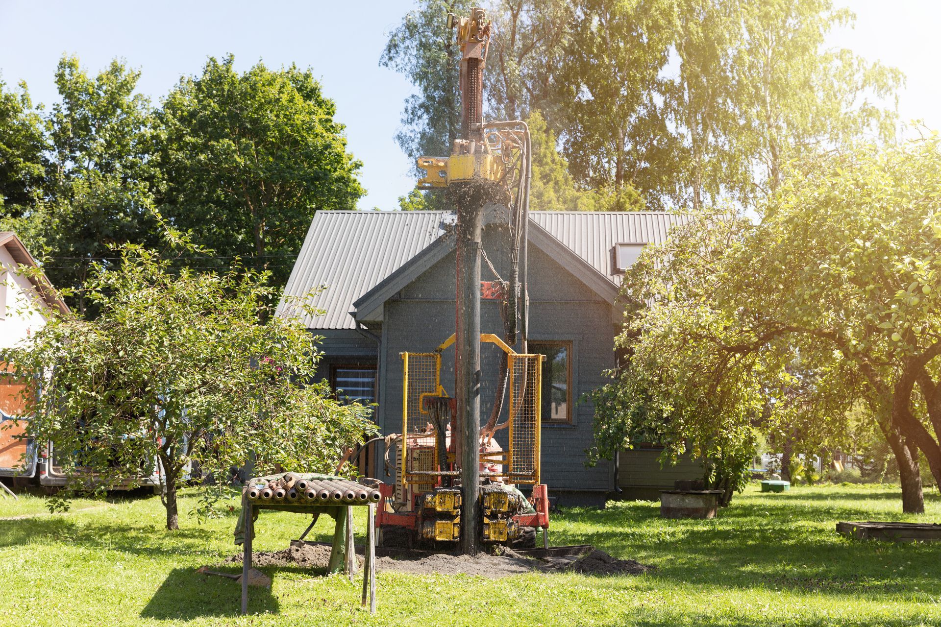 A machine is being used for water well drilling.