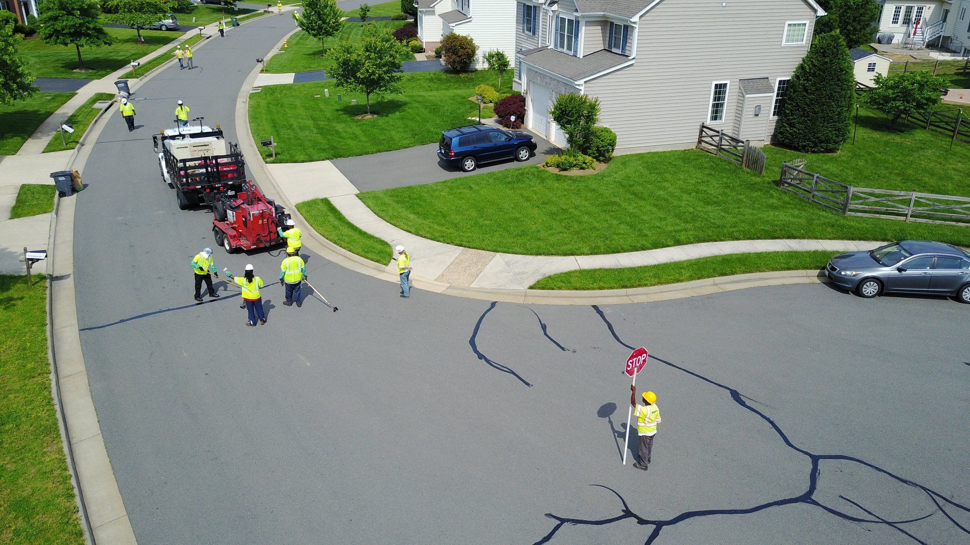 a crack seal crew at work
