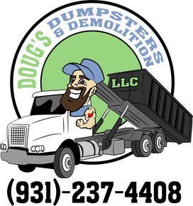 Dumpshifters & Demolition LLC logo with a white dump truck and phone number (931)-237-4408