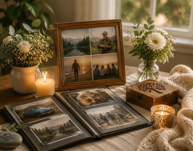 Memorial photos and flowers arranged for cremation services in Winooski, VT