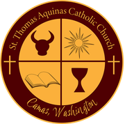 Church Home St. Thomas Aquinas Church Logo deep red yellow seal